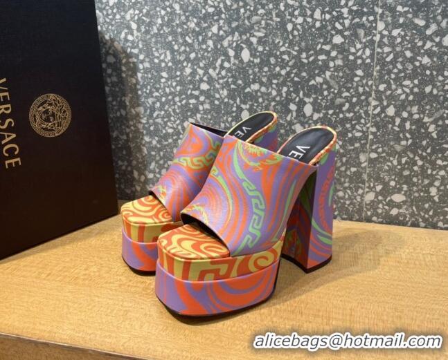 Duplicate Versace Calfskin Platform Slide Sandals 15.5cm 011321 Multicolor