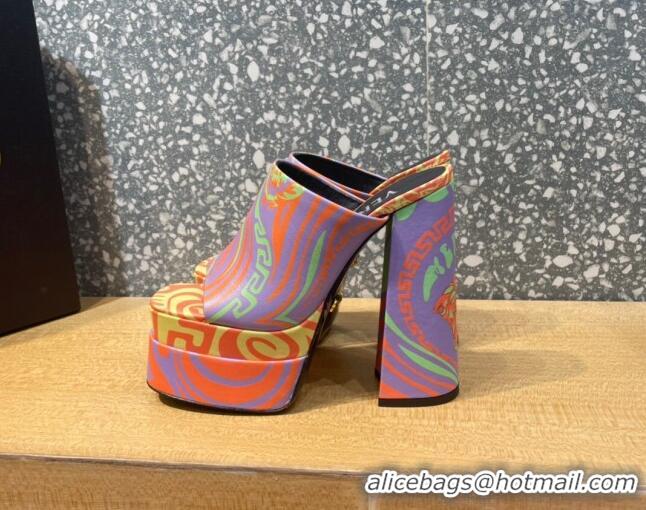 Duplicate Versace Calfskin Platform Slide Sandals 15.5cm 011321 Multicolor