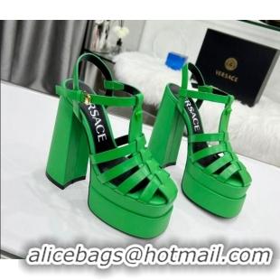 Best Price Versace Calfskin La Medusa Platform Sandals 15.5cm 011329 Green