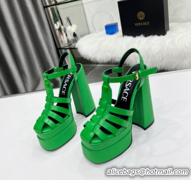 Best Price Versace Calfskin La Medusa Platform Sandals 15.5cm 011329 Green