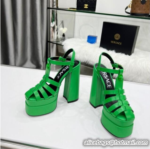 Best Price Versace Calfskin La Medusa Platform Sandals 15.5cm 011329 Green