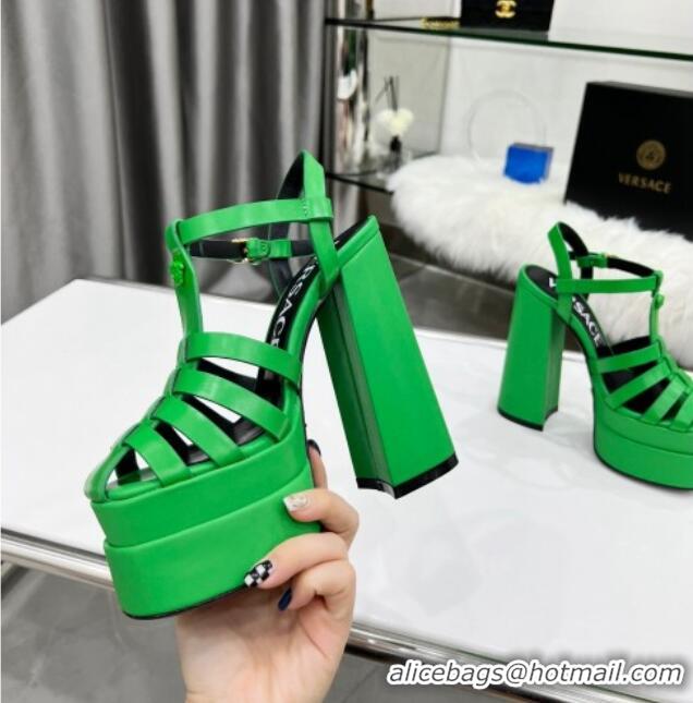 Best Price Versace Calfskin La Medusa Platform Sandals 15.5cm 011329 Green