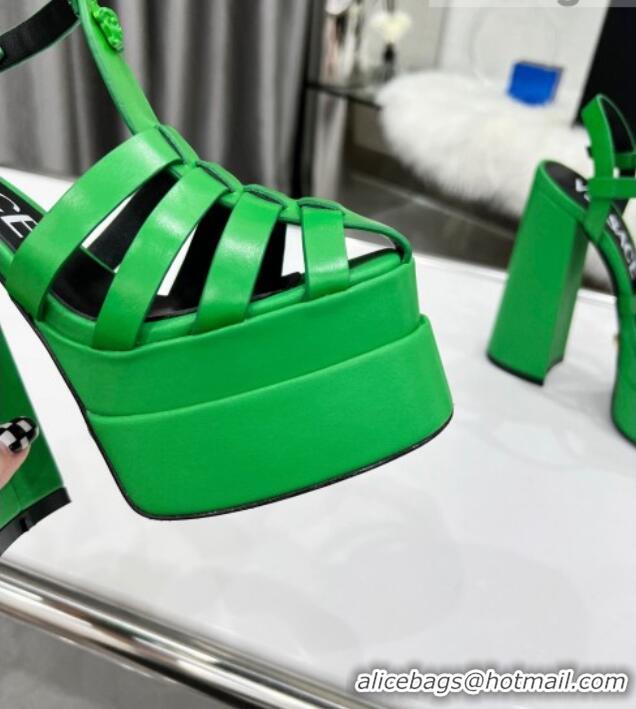 Best Price Versace Calfskin La Medusa Platform Sandals 15.5cm 011329 Green