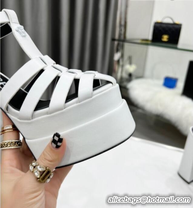 Top Quality Versace Calfskin La Medusa Platform Sandals 15.5cm 011329 White