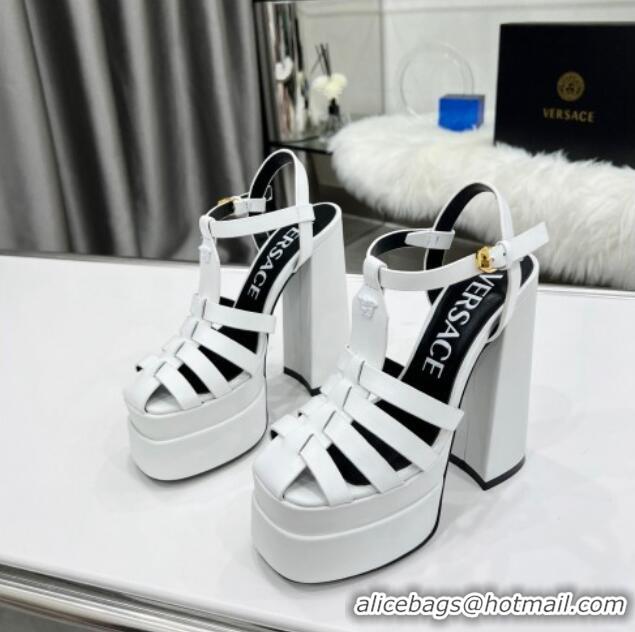 Top Quality Versace Calfskin La Medusa Platform Sandals 15.5cm 011329 White