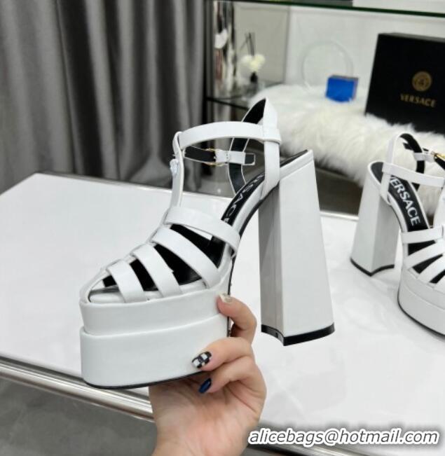 Top Quality Versace Calfskin La Medusa Platform Sandals 15.5cm 011329 White