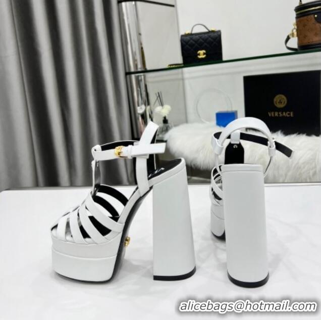 Top Quality Versace Calfskin La Medusa Platform Sandals 15.5cm 011329 White