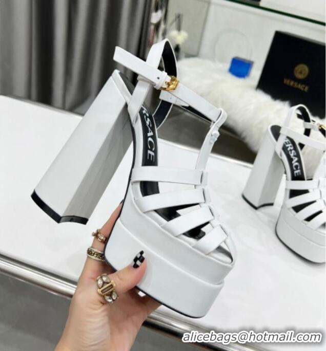 Top Quality Versace Calfskin La Medusa Platform Sandals 15.5cm 011329 White