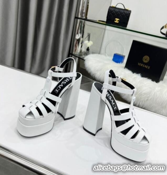 Top Quality Versace Calfskin La Medusa Platform Sandals 15.5cm 011329 White