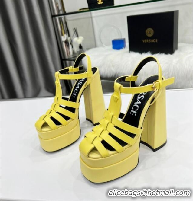 Best Luxury Versace Calfskin La Medusa Platform Sandals 15.5cm 011329 Yellow