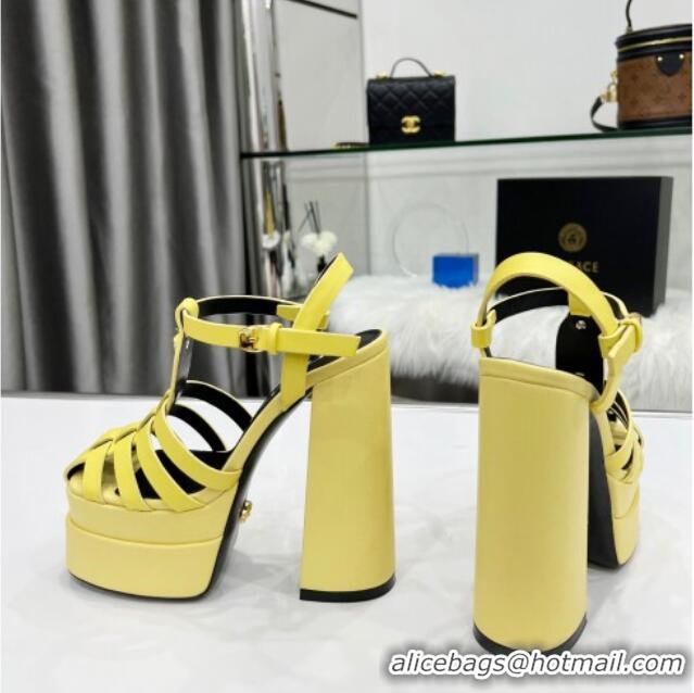 Best Luxury Versace Calfskin La Medusa Platform Sandals 15.5cm 011329 Yellow