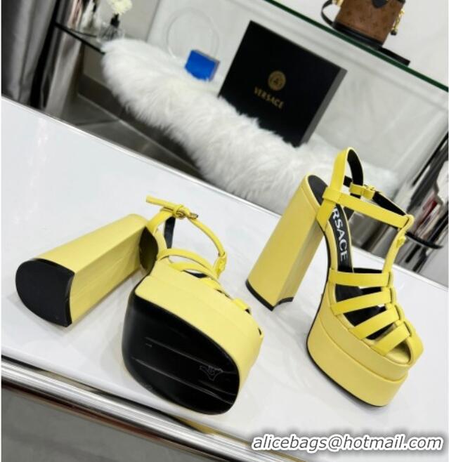 Best Luxury Versace Calfskin La Medusa Platform Sandals 15.5cm 011329 Yellow