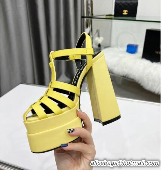 Best Luxury Versace Calfskin La Medusa Platform Sandals 15.5cm 011329 Yellow