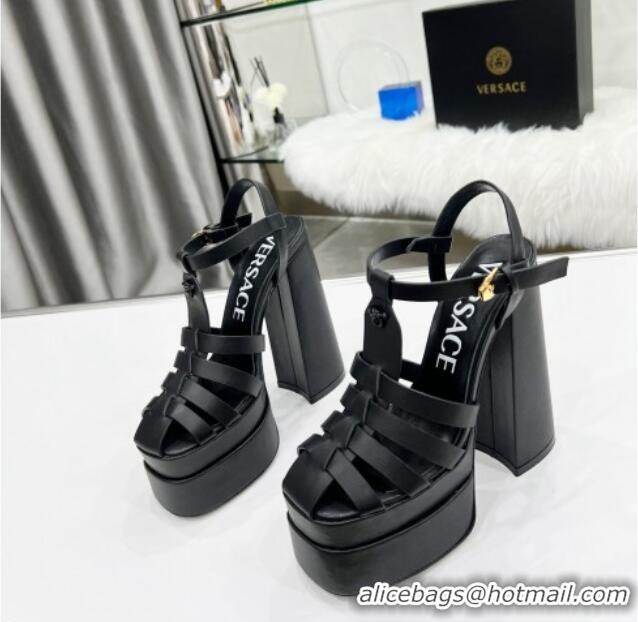 Cheap Design Versace Calfskin La Medusa Platform Sandals 15.5cm 011329 Black