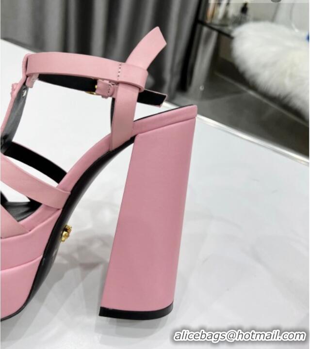 Good Quality Versace Calfskin La Medusa Platform Sandals 15.5cm 011329 Light Pink