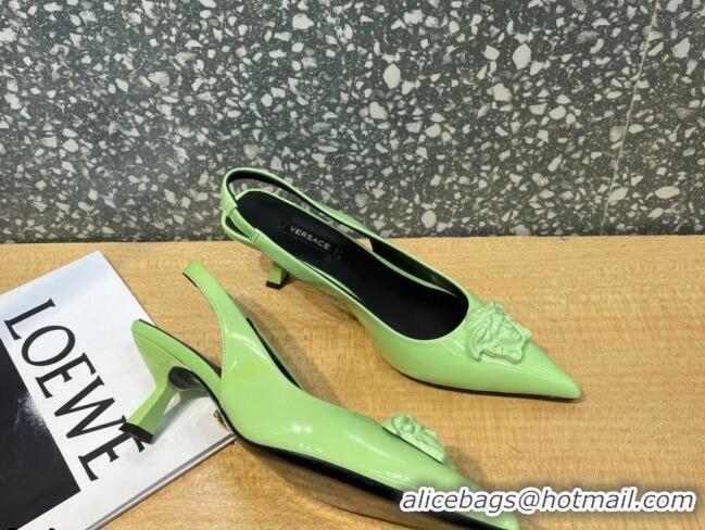 Super Quality Versace Medusa Patent Leather Slingback Pumps 6cm 011336 Green