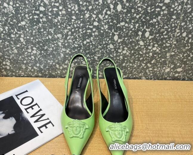 Super Quality Versace Medusa Patent Leather Slingback Pumps 6cm 011336 Green