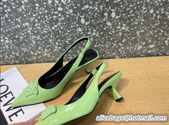 Super Quality Versace Medusa Patent Leather Slingback Pumps 6cm 011336 Green