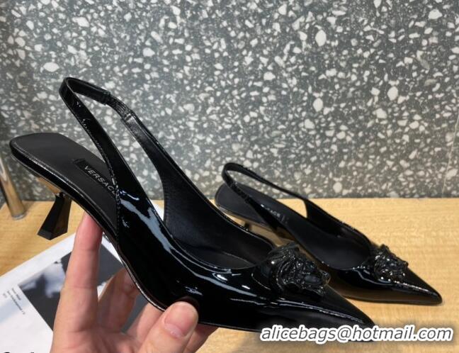 Good Product Versace Medusa Patent Leather Slingback Pumps 6cm 011336 Black