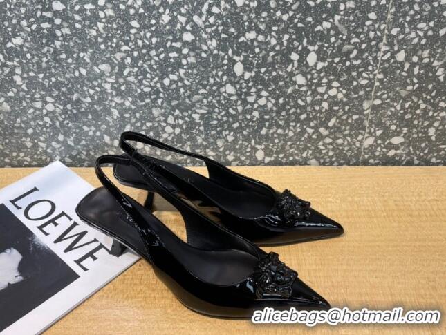 Good Product Versace Medusa Patent Leather Slingback Pumps 6cm 011336 Black