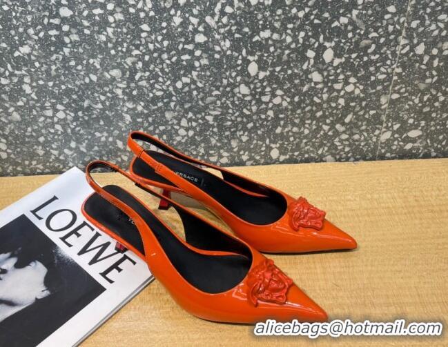 Grade Design Versace Medusa Patent Leather Slingback Pumps 6cm 011339 Orange