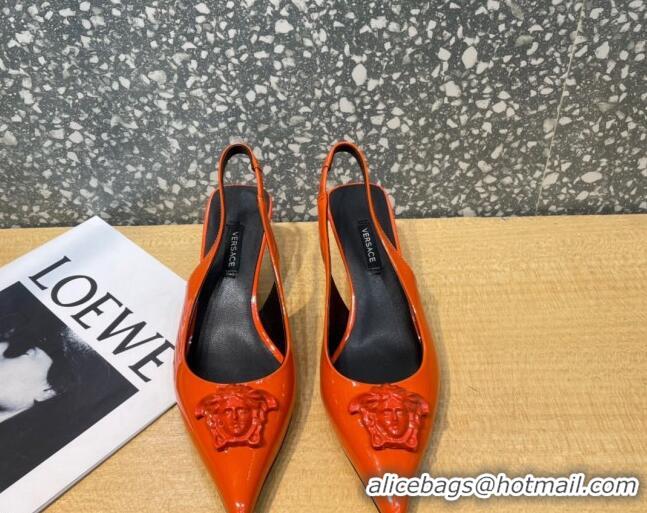 Grade Design Versace Medusa Patent Leather Slingback Pumps 6cm 011339 Orange