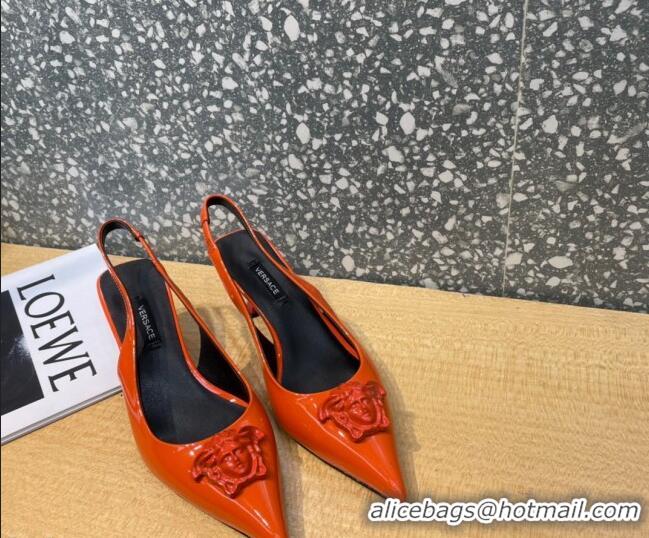 Grade Design Versace Medusa Patent Leather Slingback Pumps 6cm 011339 Orange