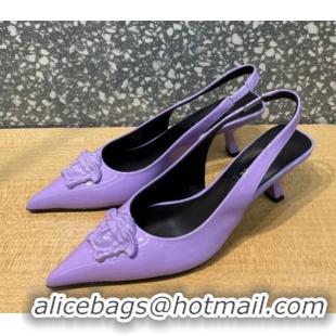 Affordable Price Versace Medusa Patent Leather Slingback Pumps 6cm 011339 Purple