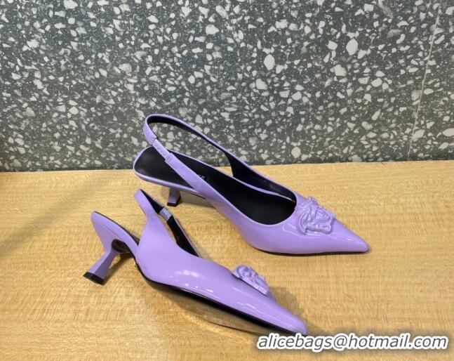 Affordable Price Versace Medusa Patent Leather Slingback Pumps 6cm 011339 Purple