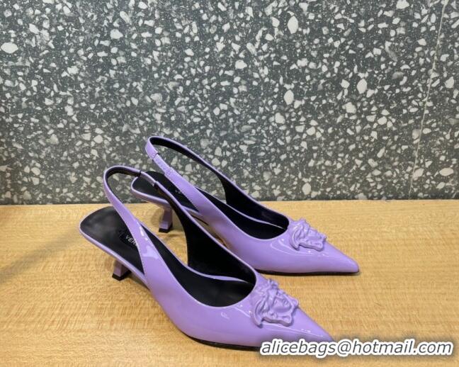 Affordable Price Versace Medusa Patent Leather Slingback Pumps 6cm 011339 Purple