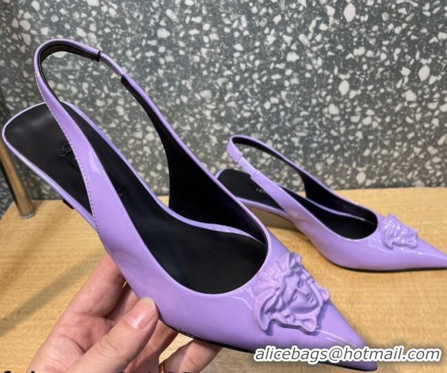 Affordable Price Versace Medusa Patent Leather Slingback Pumps 6cm 011339 Purple