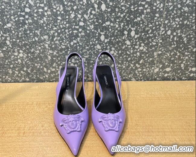 Affordable Price Versace Medusa Patent Leather Slingback Pumps 6cm 011339 Purple