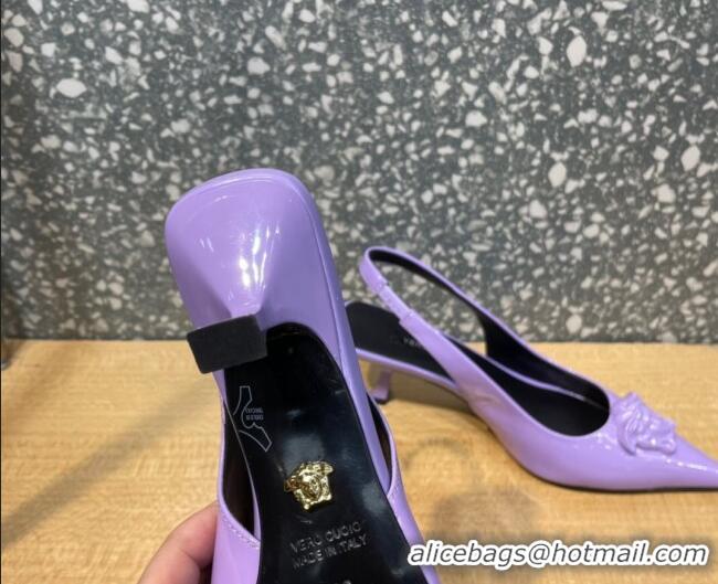 Affordable Price Versace Medusa Patent Leather Slingback Pumps 6cm 011339 Purple