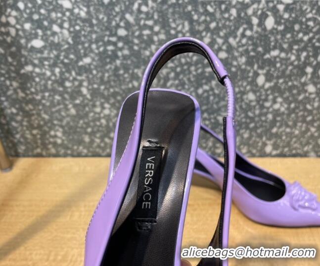 Affordable Price Versace Medusa Patent Leather Slingback Pumps 6cm 011339 Purple