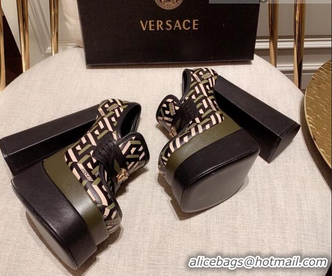 Cute Versace Intrico Print Calfskin High Heel Platform Loafers Pumps 15.5cm 011342