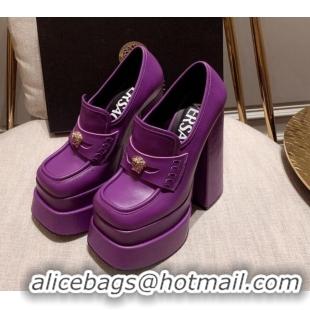 Super Quality Versace Intrico High Heel Platform Loafers Pumps 15.5cm 011342 Purple