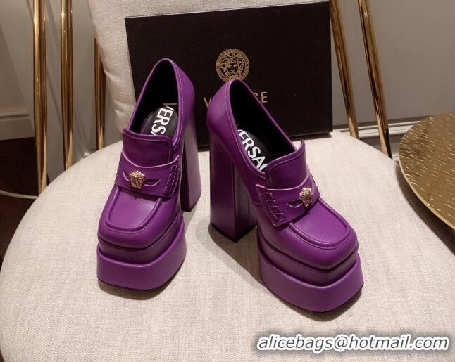 Super Quality Versace Intrico High Heel Platform Loafers Pumps 15.5cm 011342 Purple