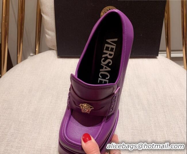 Super Quality Versace Intrico High Heel Platform Loafers Pumps 15.5cm 011342 Purple