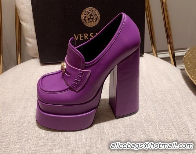 Super Quality Versace Intrico High Heel Platform Loafers Pumps 15.5cm 011342 Purple