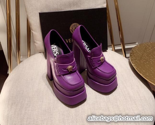 Super Quality Versace Intrico High Heel Platform Loafers Pumps 15.5cm 011342 Purple