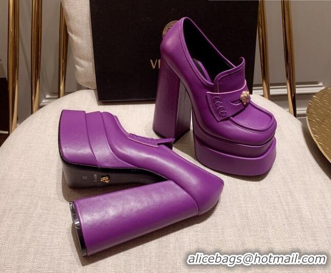 Super Quality Versace Intrico High Heel Platform Loafers Pumps 15.5cm 011342 Purple