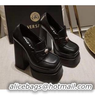 Best Luxury Versace Intrico High Heel Platform Loafers Pumps 15.5cm 011342 Black