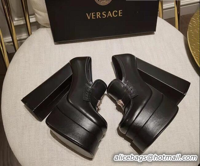 Best Luxury Versace Intrico High Heel Platform Loafers Pumps 15.5cm 011342 Black