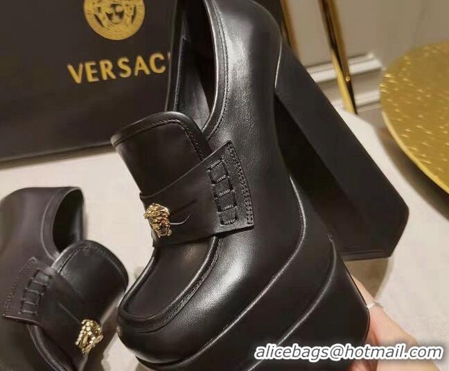 Best Luxury Versace Intrico High Heel Platform Loafers Pumps 15.5cm 011342 Black