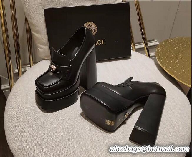 Best Luxury Versace Intrico High Heel Platform Loafers Pumps 15.5cm 011342 Black