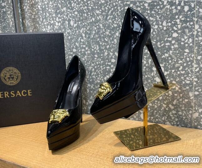 Good Product Versace La Medusa Patent Leather Plarform Pumps 14.5cm 011348 Black