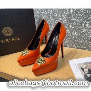 Discount Versace La Medusa Patent Leather Plarform Pumps 14.5cm 011348 Orange