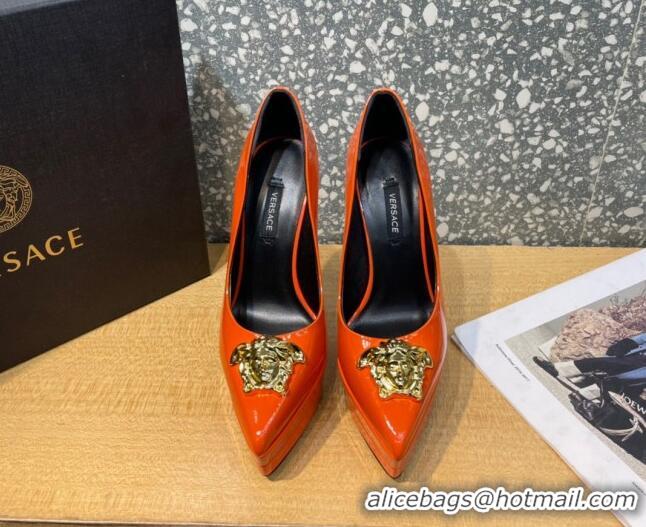 Discount Versace La Medusa Patent Leather Plarform Pumps 14.5cm 011348 Orange