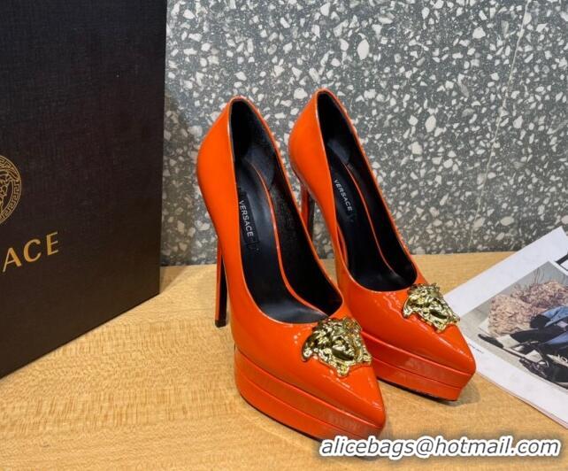 Discount Versace La Medusa Patent Leather Plarform Pumps 14.5cm 011348 Orange