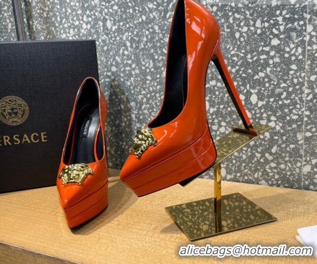 Discount Versace La Medusa Patent Leather Plarform Pumps 14.5cm 011348 Orange